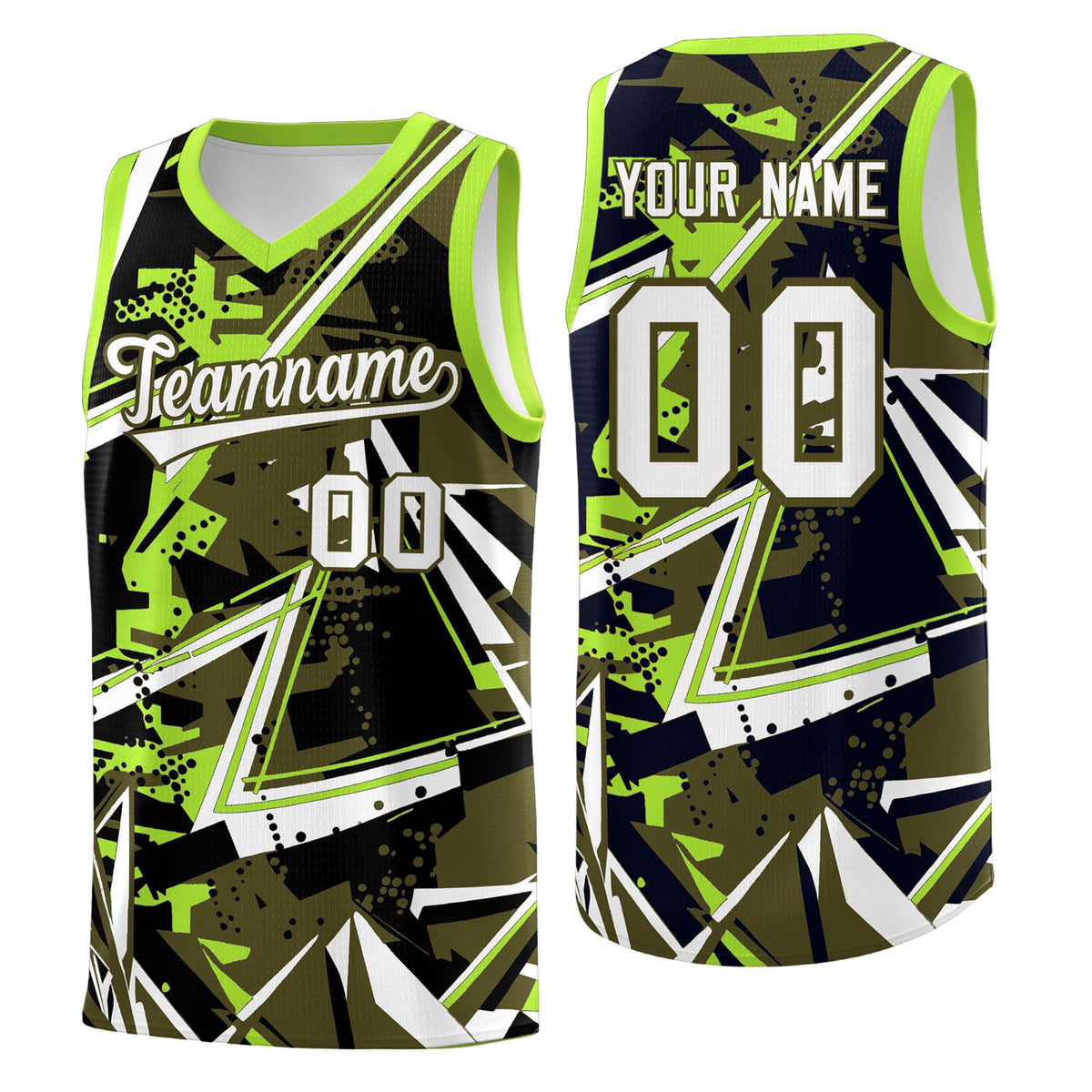 Custom Youth Basketball Jerseys Olive Neon Green Abstract Graffiti Personalized Street Style Uniform