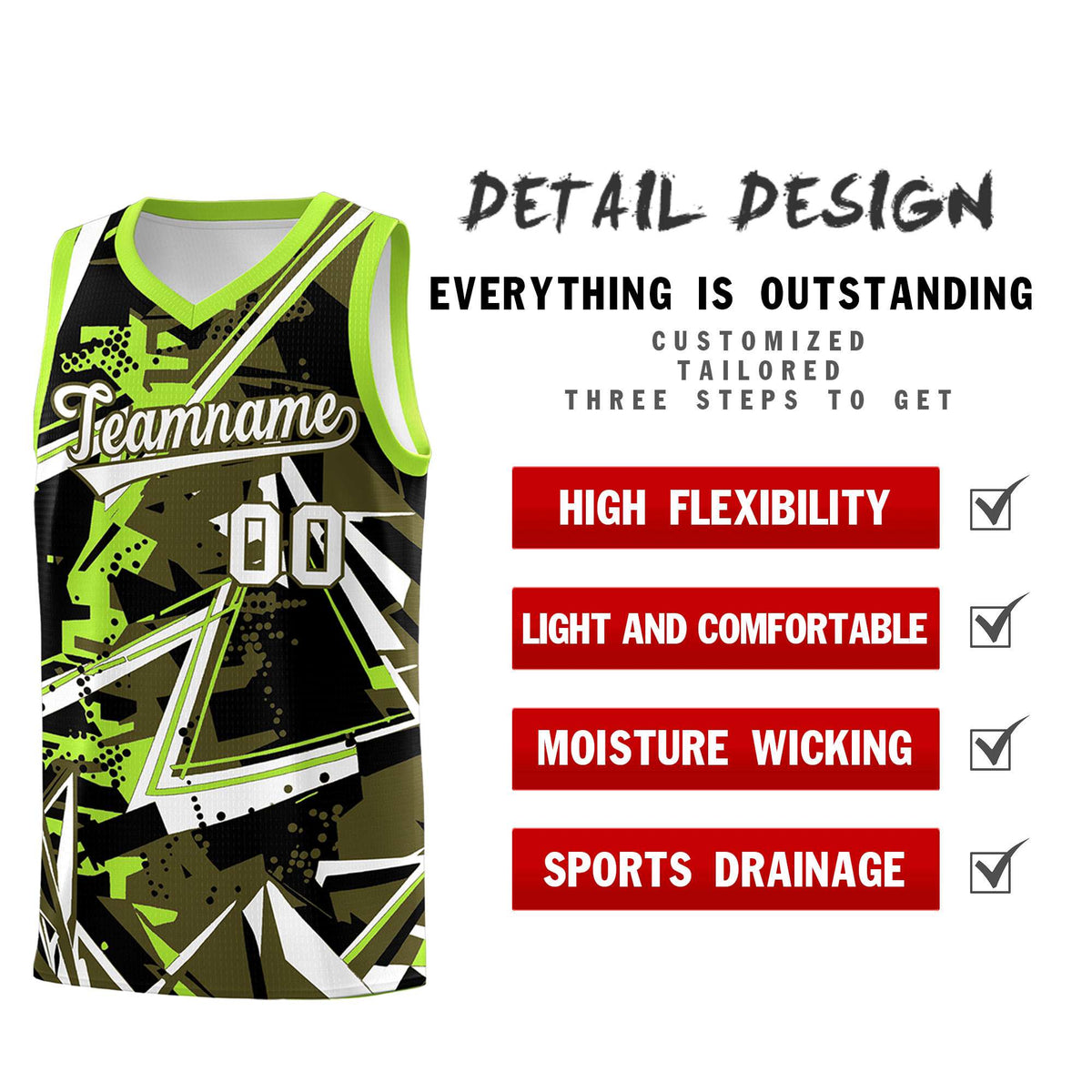 Custom Youth Basketball Jerseys Olive Neon Green Abstract Graffiti Personalized Street Style Uniform