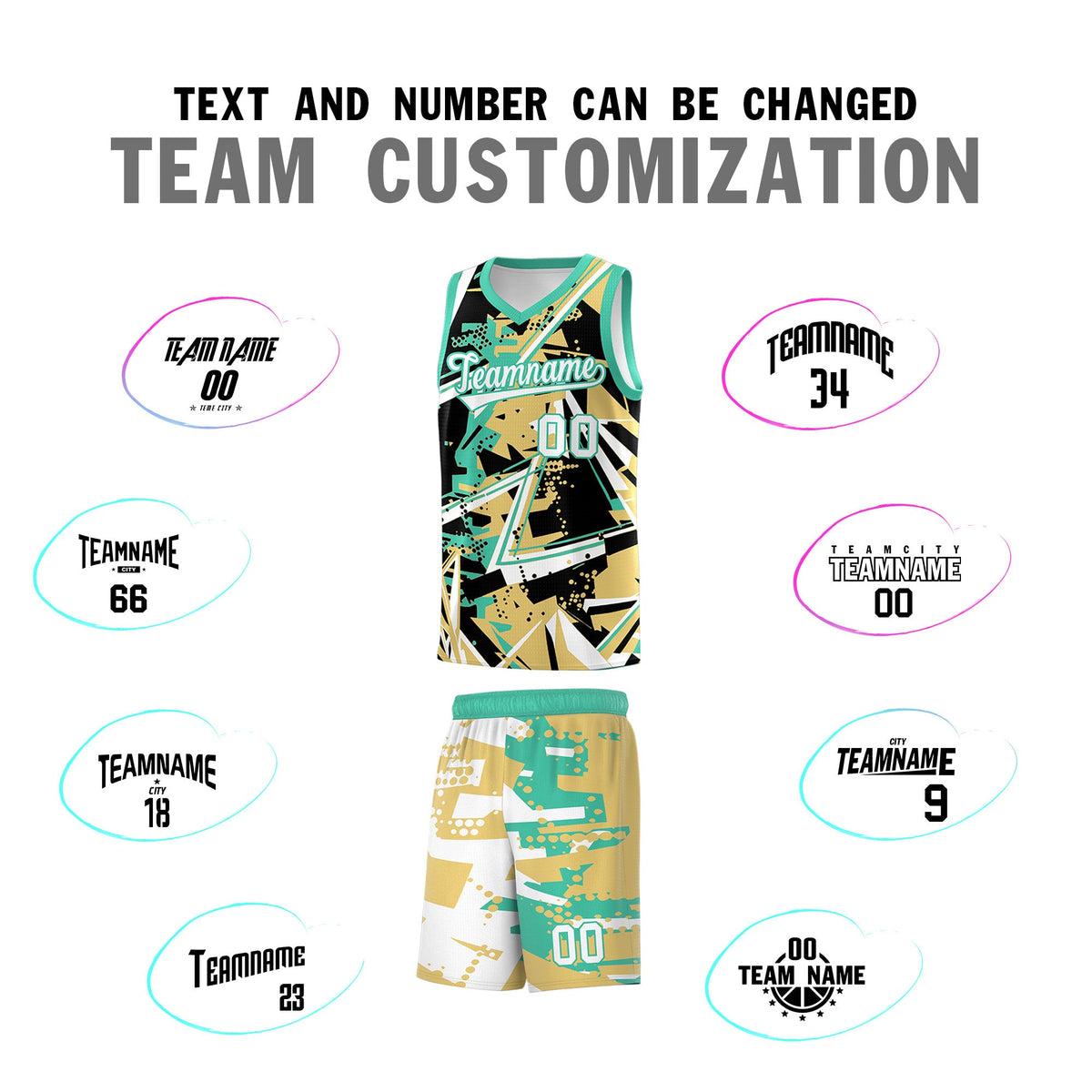 Custom Youth Basketball Jerseys Old Gold Bright Green Abstract Graffiti Personalized Street Style Uniform