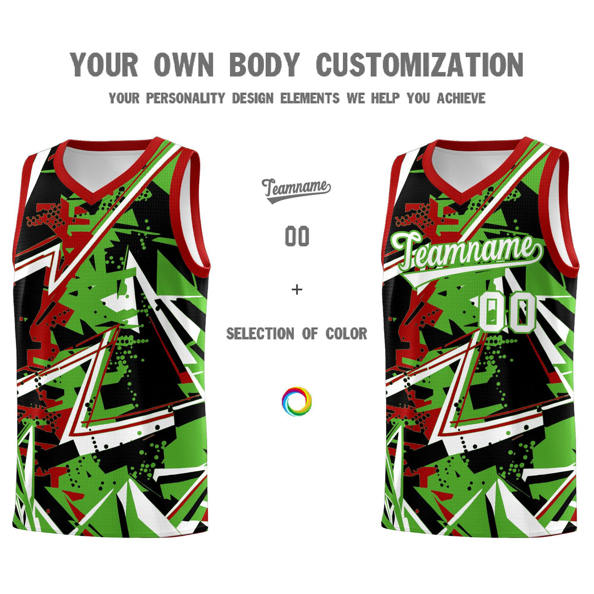 Custom Youth Basketball Jerseys Light Green Red Abstract Graffiti Urban Style Personalized Uniform