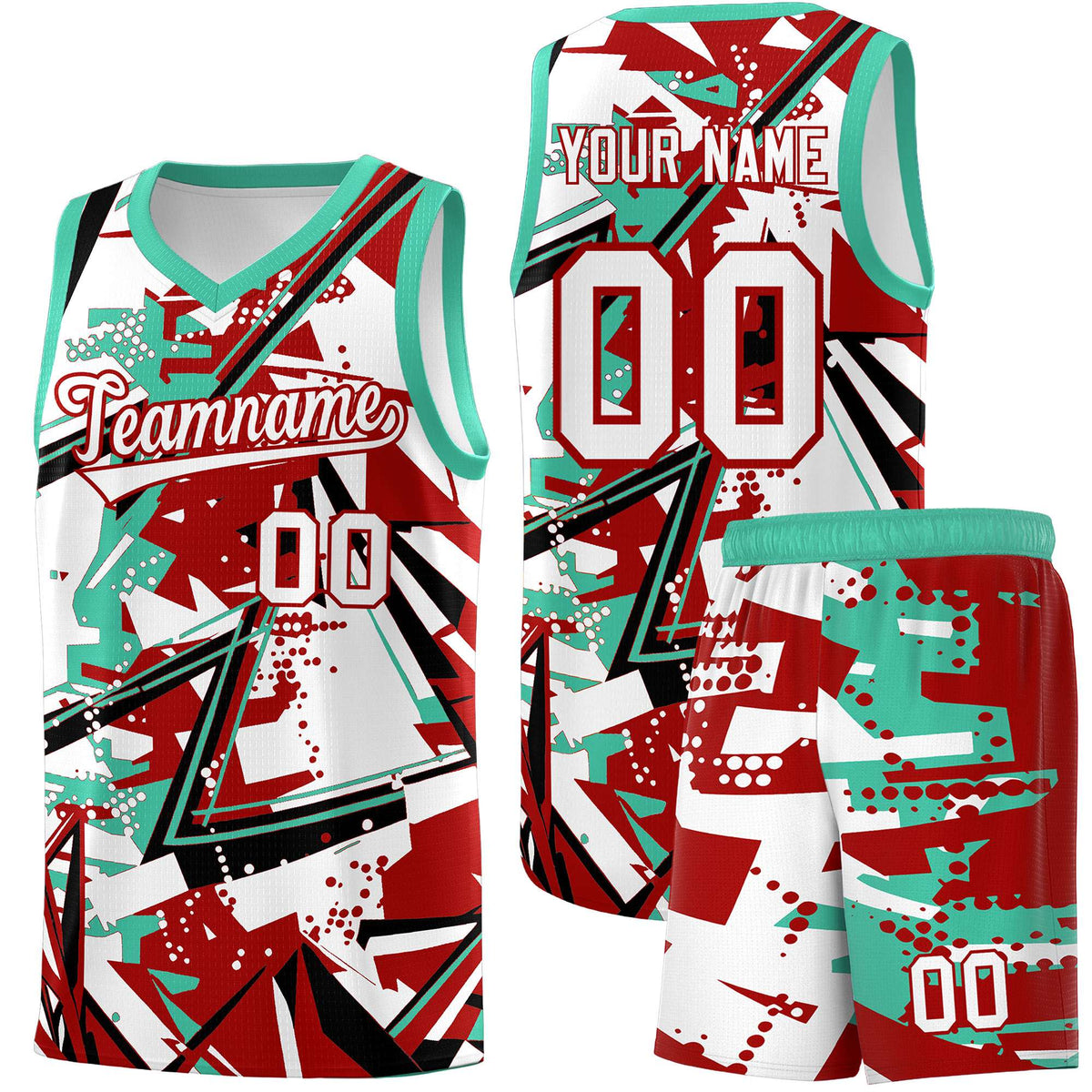 Custom Youth Basketball Jerseys Red Bright Green Abstract Graffiti Personalized Team Name &amp; Number