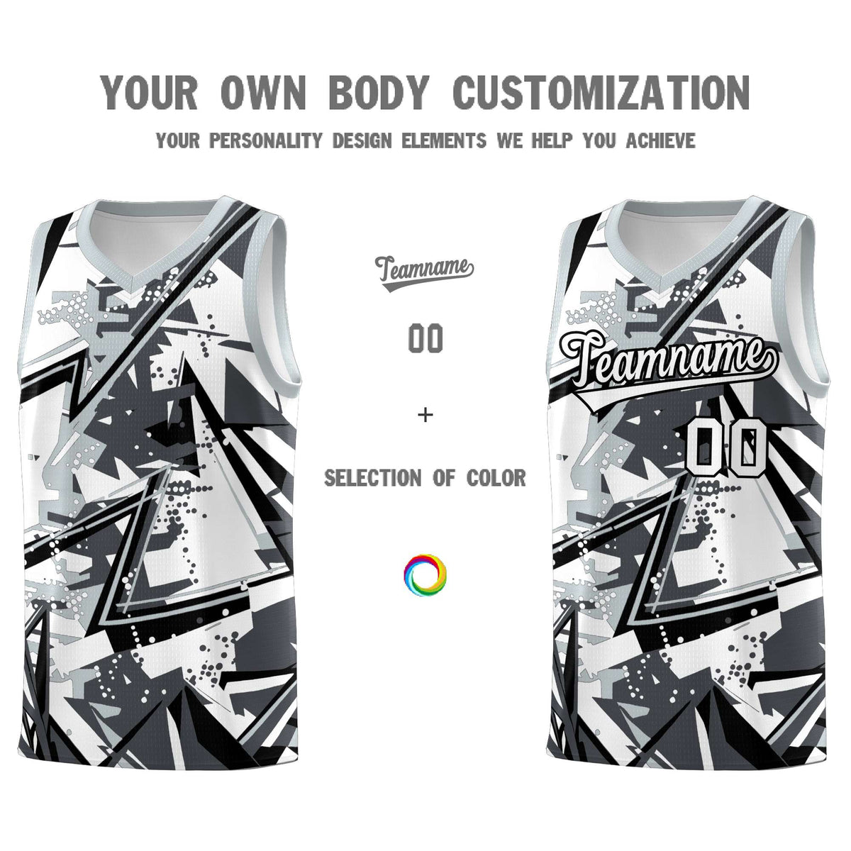 Custom Youth Basketball Jerseys Gray Silver Abstract Graffiti Personalized Team Name &amp; Number