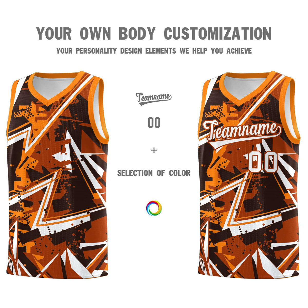 Custom Youth Basketball Jerseys Dark Orange Orange Abstract Graffiti Personalized Street Style Uniform