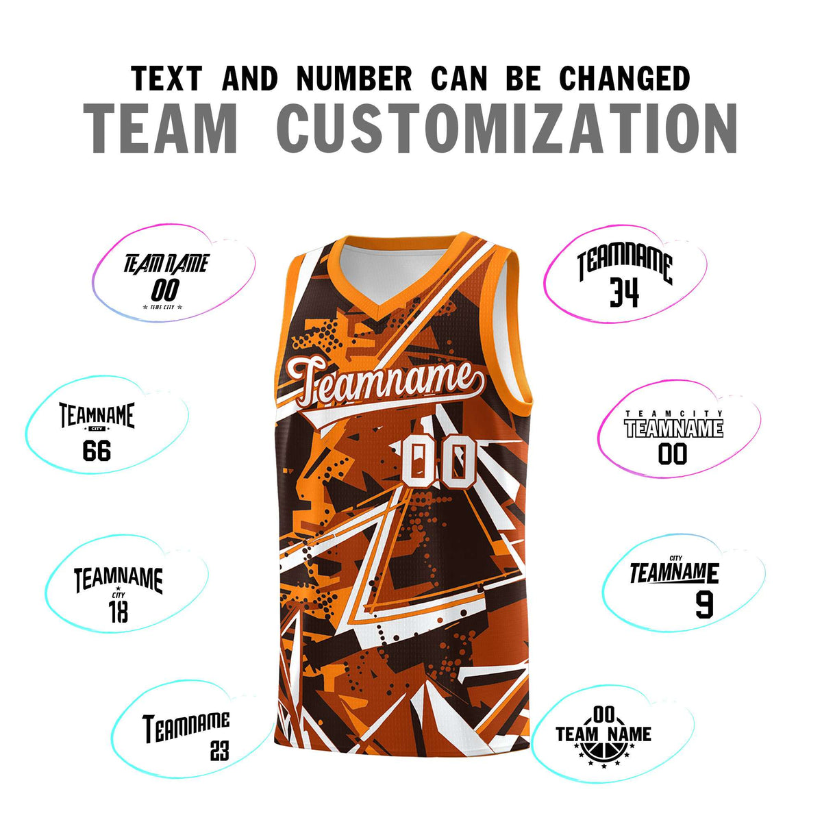 Custom Youth Basketball Jerseys Dark Orange Orange Abstract Graffiti Personalized Street Style Uniform