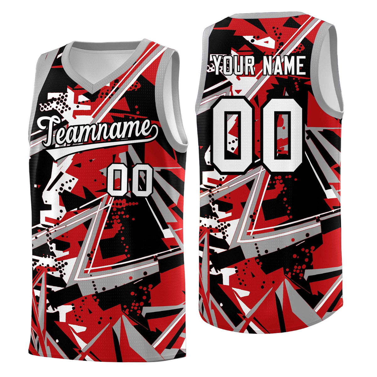 Custom Youth Basketball Jerseys Red Gray Abstract Graffiti Personalized Team Name &amp; Number
