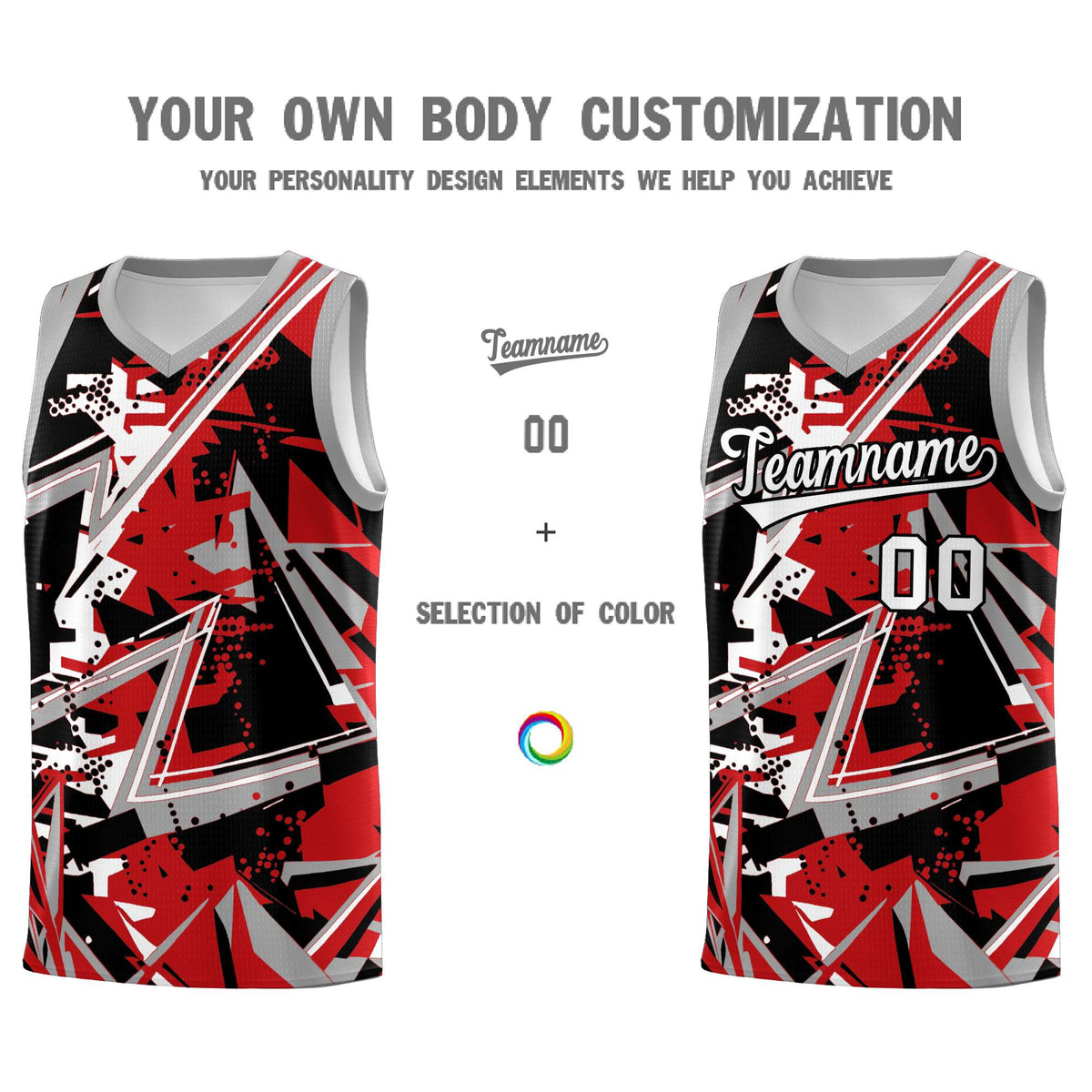 Custom Youth Basketball Jerseys Red Gray Abstract Graffiti Personalized Team Name &amp; Number