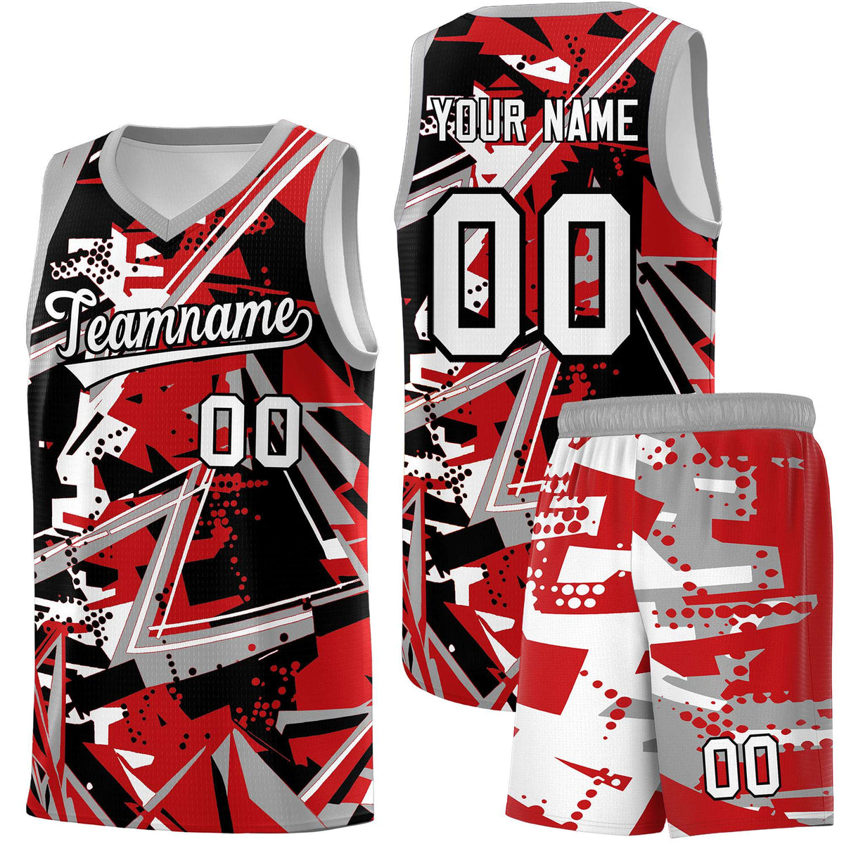 Custom Youth Basketball Jerseys Red Gray Abstract Graffiti Personalized Team Name &amp; Number