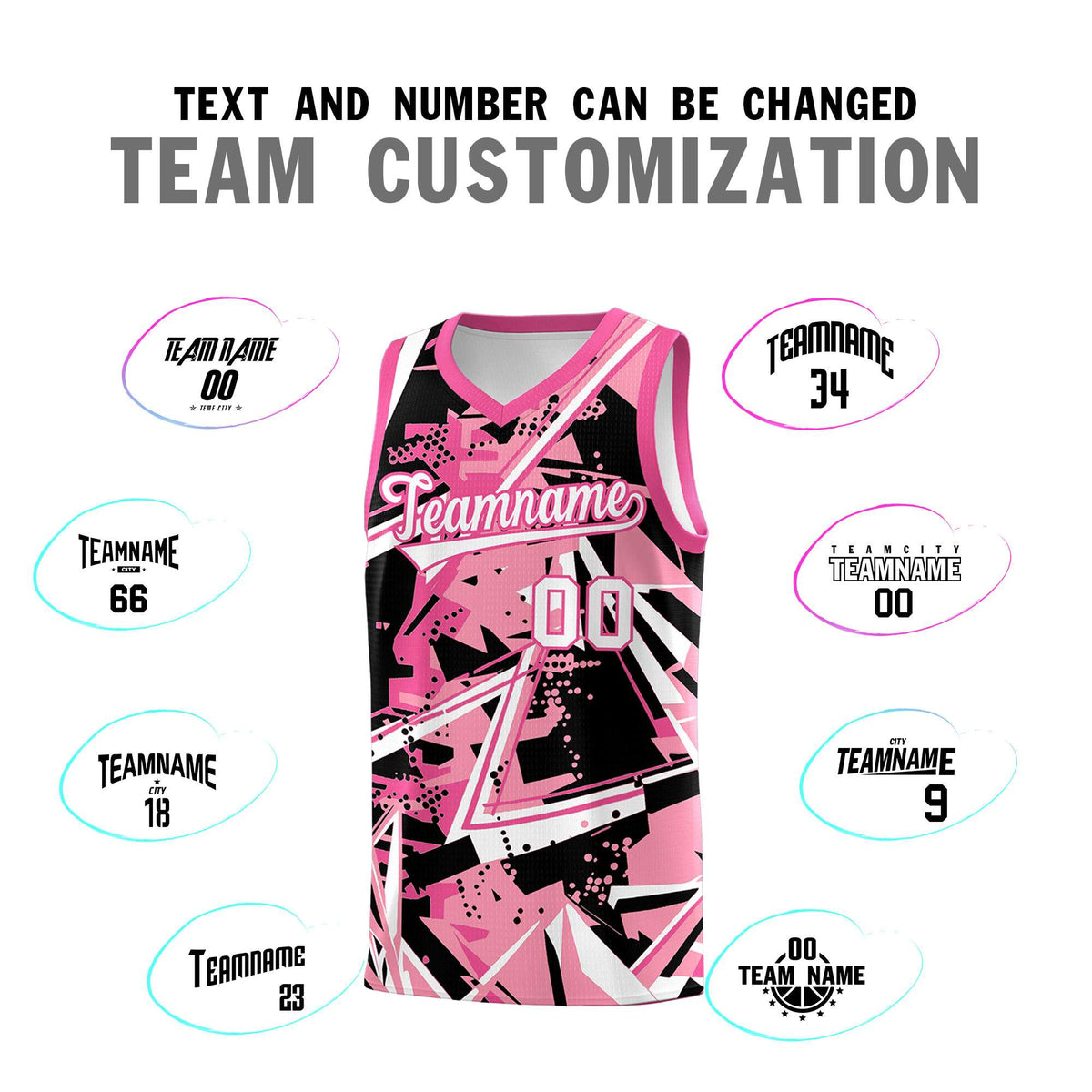 Custom Youth Basketball Jerseys Light Pink Rose Red Abstract Graffiti Personalized Team Name & Number