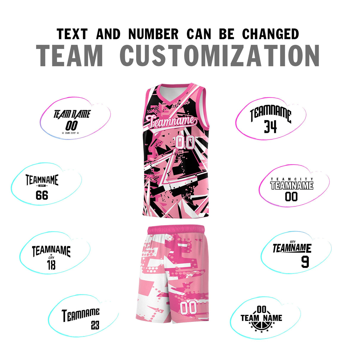 Custom Youth Basketball Jerseys Light Pink Rose Red Abstract Graffiti Personalized Team Name & Number