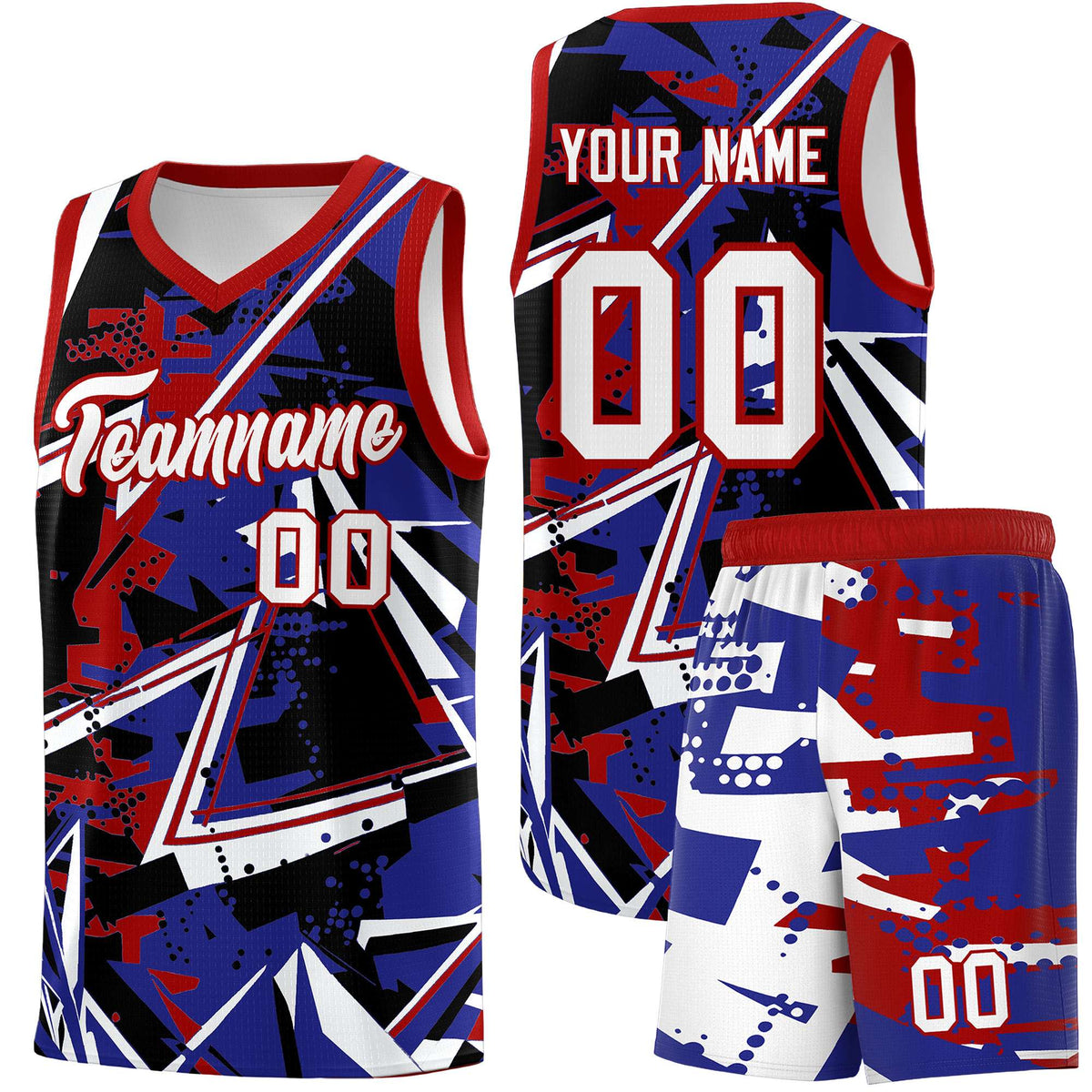 Custom Youth Basketball Jerseys Royal Red Abstract Graffiti Urban Style Personalized Uniform
