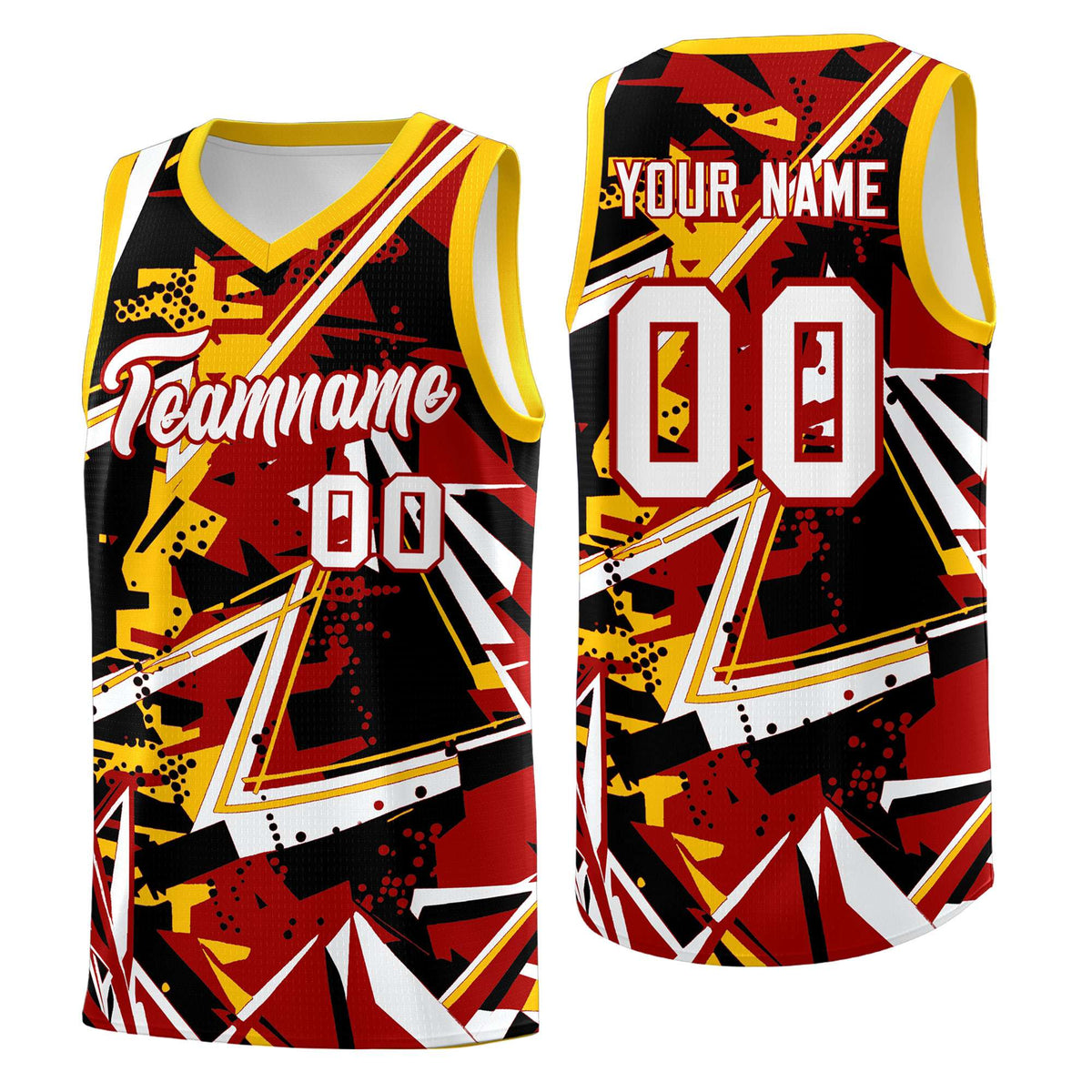 Custom Youth Basketball Jerseys Red Yellow Abstract Graffiti Personalized Street Style Uniform