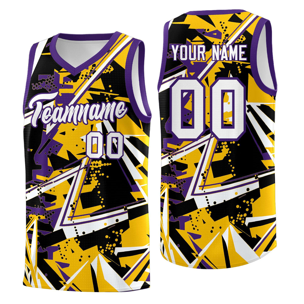 Custom Youth Basketball Jerseys Yellow Purple Abstract Graffiti Personalized Team Name &amp; Number