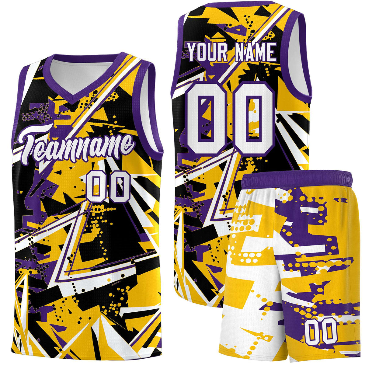 Custom Youth Basketball Jerseys Yellow Purple Abstract Graffiti Personalized Team Name &amp; Number