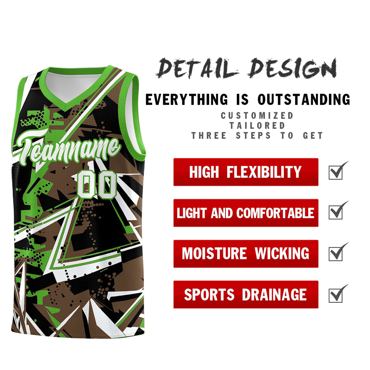 Custom Youth Basketball Jerseys Light Brown Light Green Abstract Graffiti Personalized Street Style Uniform
