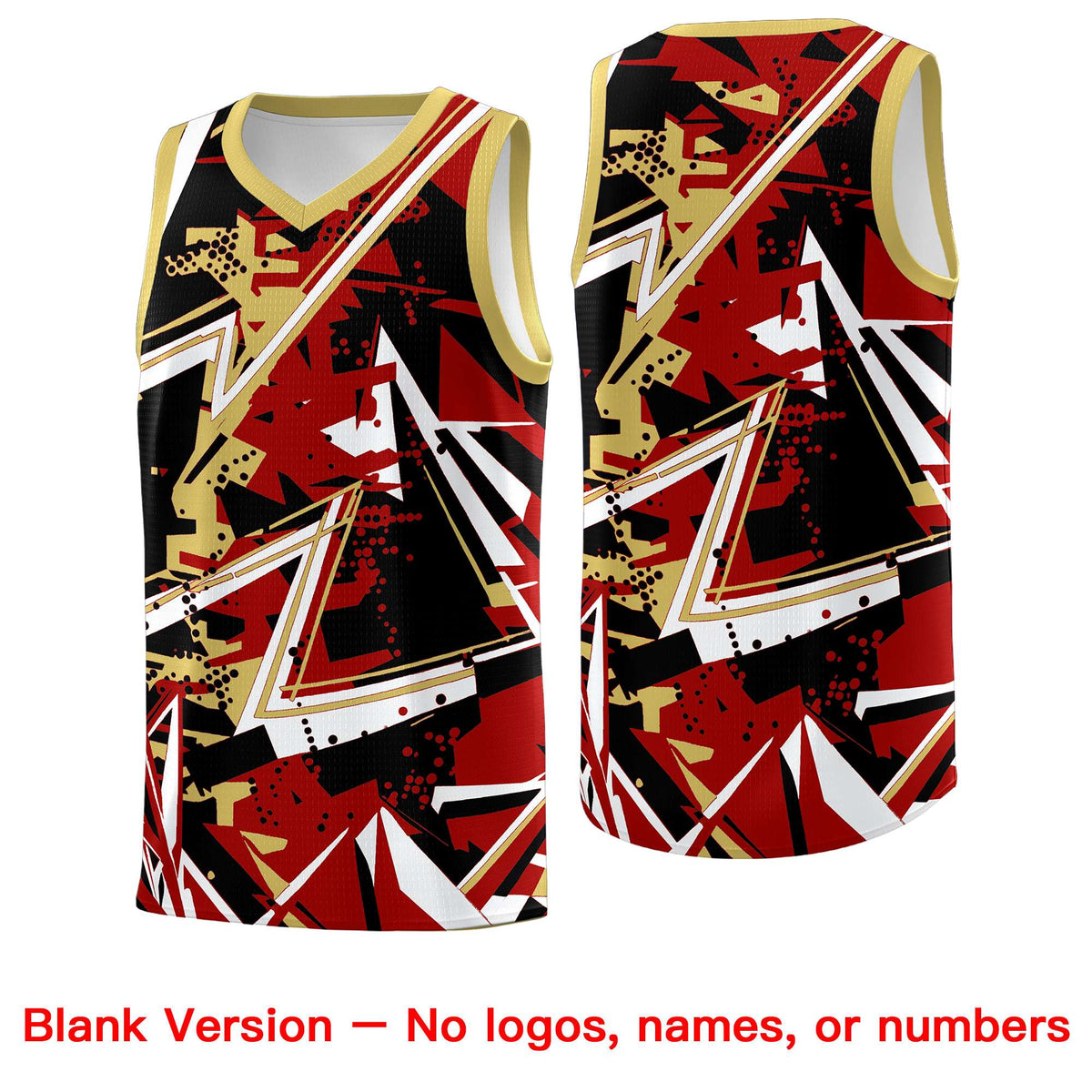 Custom Youth Basketball Jerseys Red Old Gold Abstract Graffiti Personalized Team Name &amp; Number