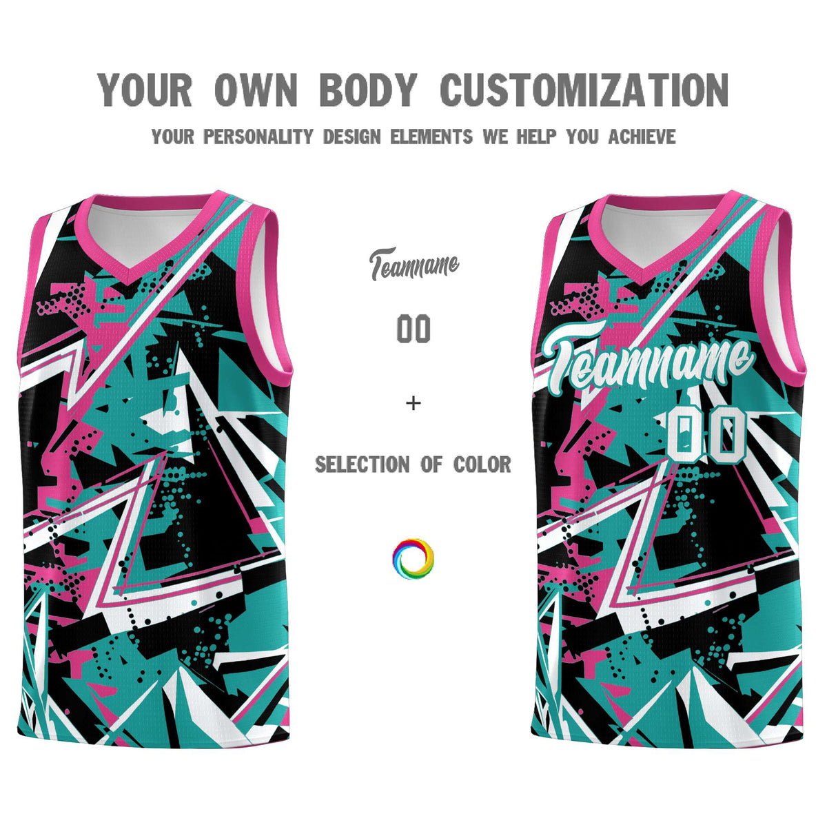 Custom Youth Basketball Jerseys Aqua Rose Red Abstract Graffiti Urban Style Personalized Uniform