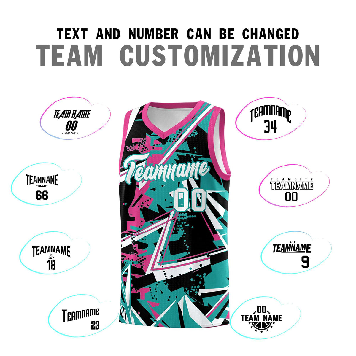 Custom Youth Basketball Jerseys Aqua Rose Red Abstract Graffiti Urban Style Personalized Uniform