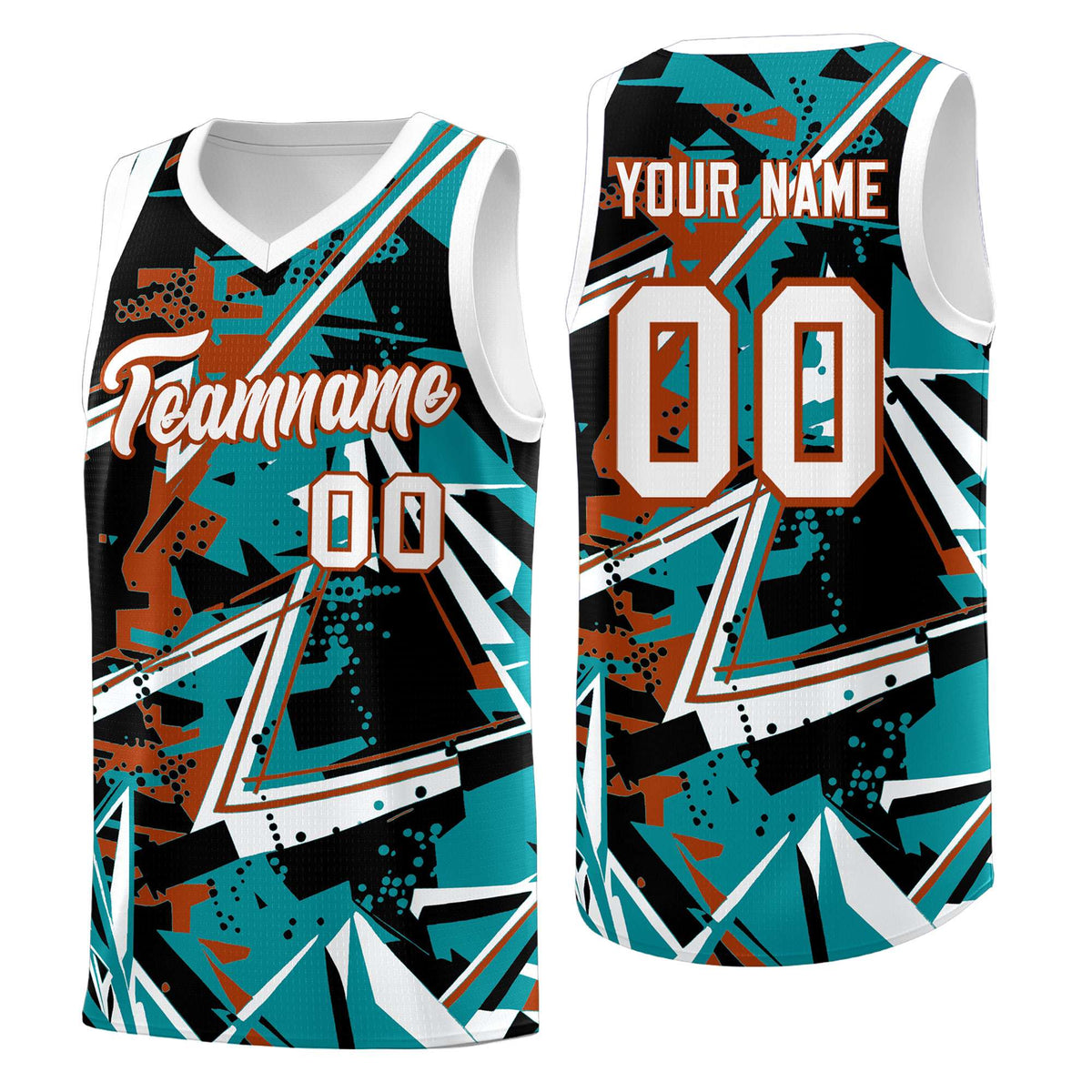 Custom Youth Basketball Jerseys Teal Dark Orange Abstract Graffiti Personalized Street Style Uniform