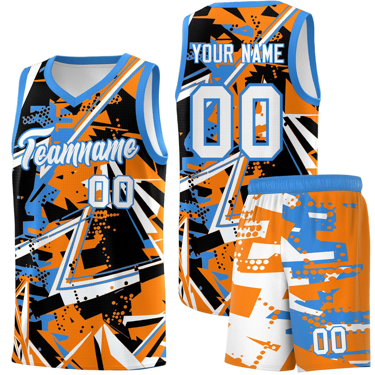 Custom Youth Basketball Jerseys Orange Light Blue Abstract Graffiti Personalized Street Style Uniform