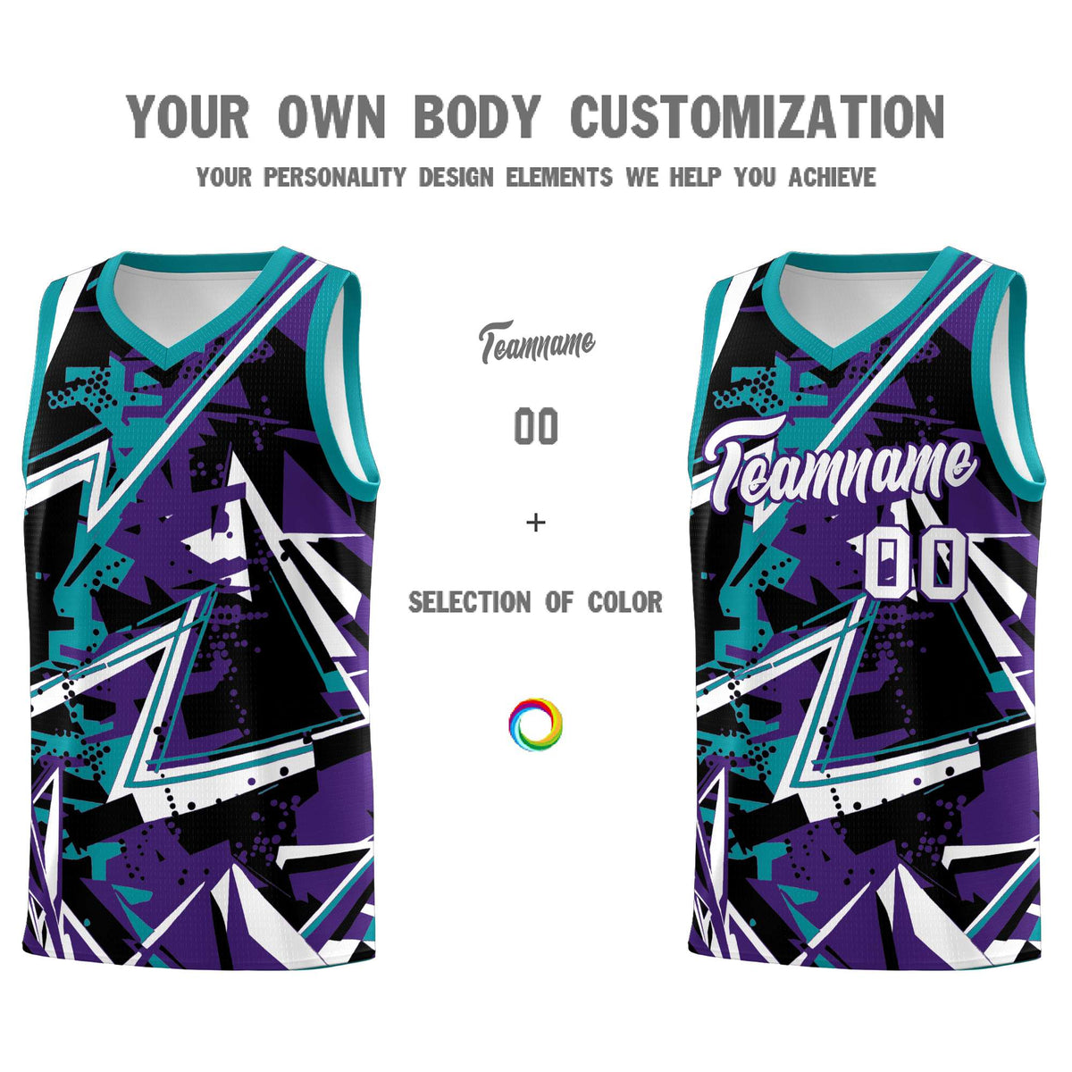 Custom Youth Basketball Jerseys Purple Teal Abstract Graffiti Urban Style Personalized Uniform