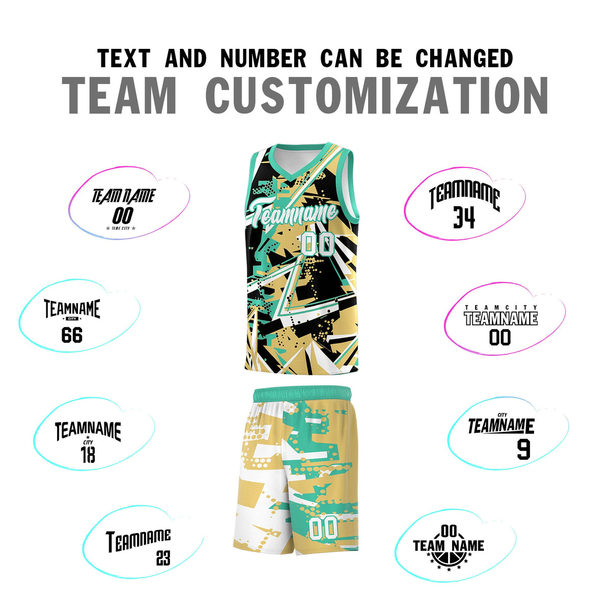 Custom Youth Basketball Jerseys Old Gold Bright Green Abstract Graffiti Personalized Street Style Uniform