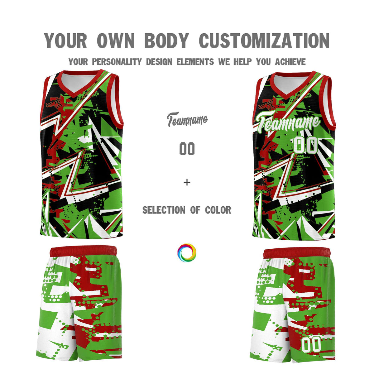 Custom Youth Basketball Jerseys Light Green Red Abstract Graffiti Urban Style Personalized Uniform