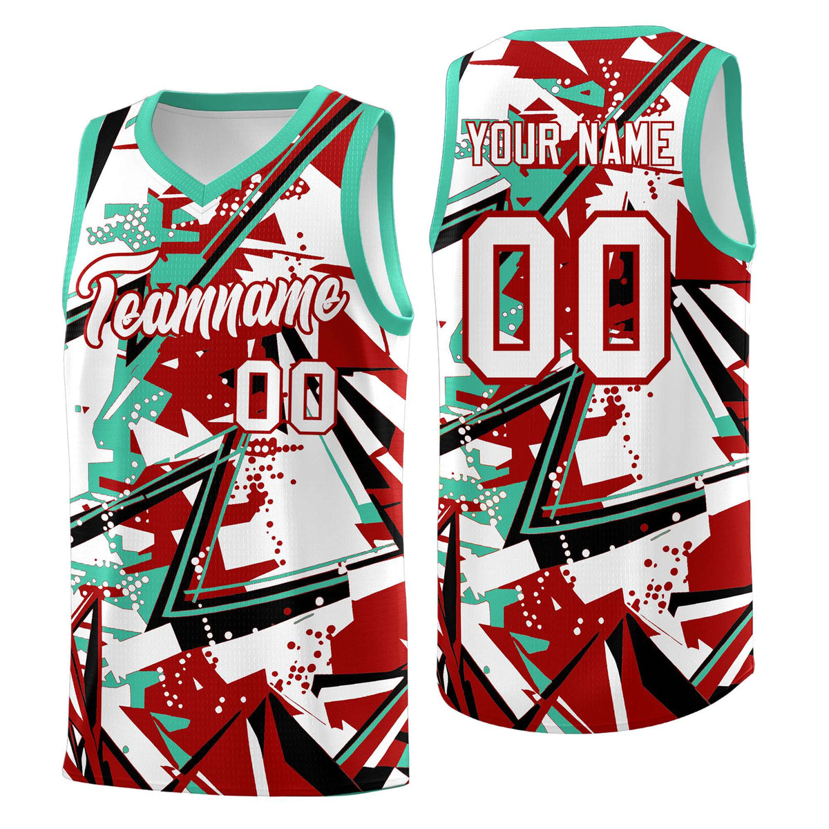 Custom Youth Basketball Jerseys Red Bright Green Abstract Graffiti Personalized Team Name &amp; Number