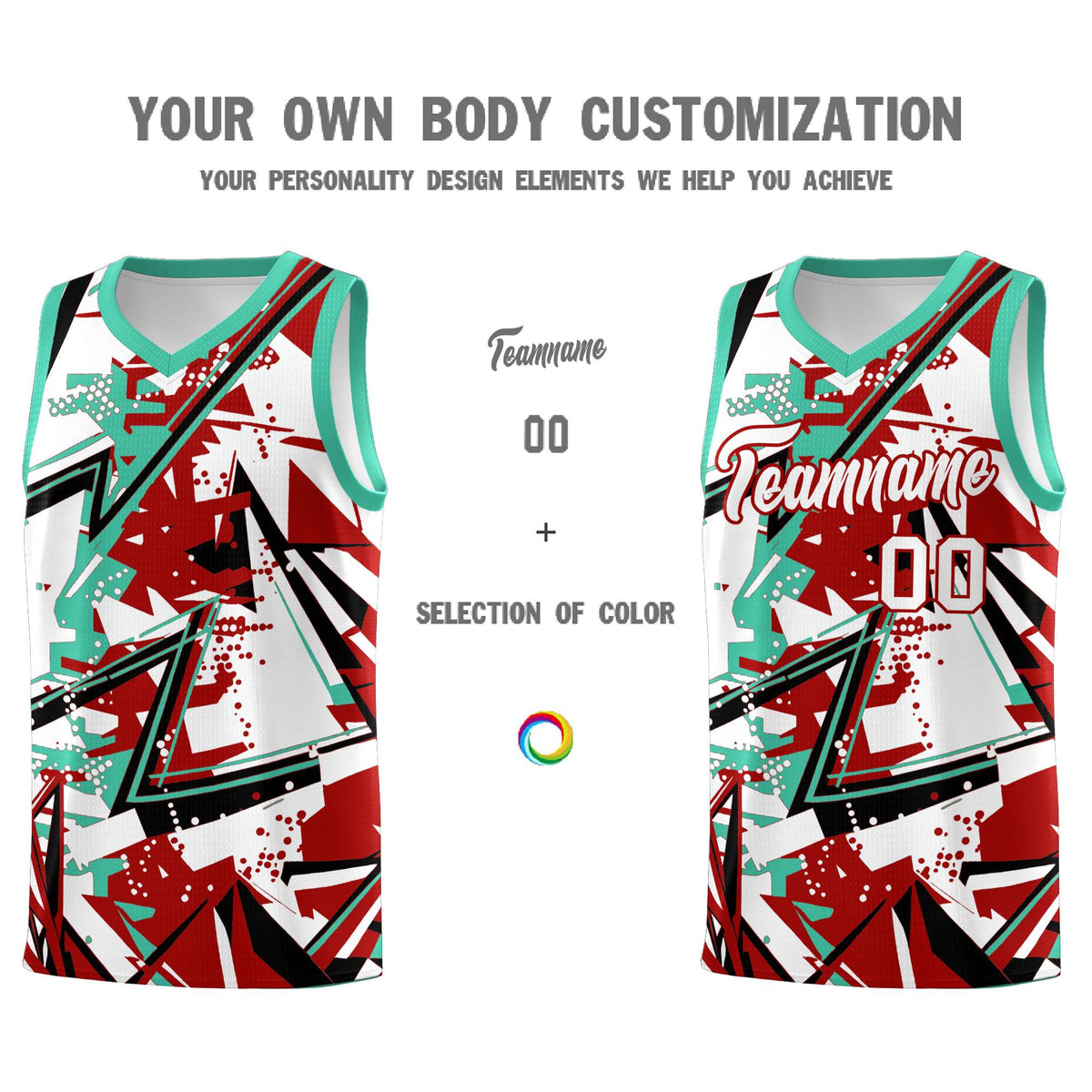 Custom Youth Basketball Jerseys Red Bright Green Abstract Graffiti Personalized Team Name &amp; Number