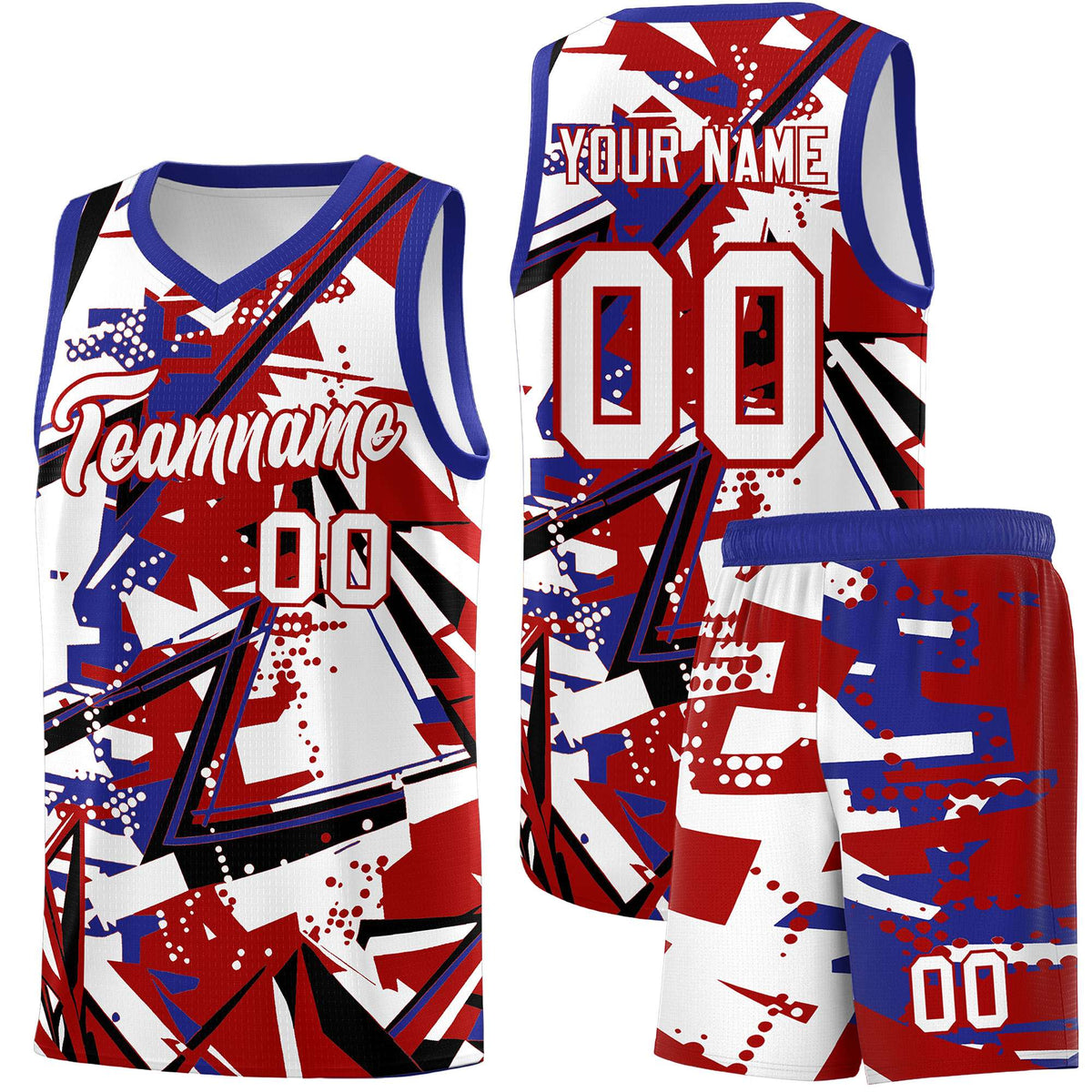 Custom Youth Basketball Jerseys Red Royal Abstract Graffiti Personalized Street Style Uniform