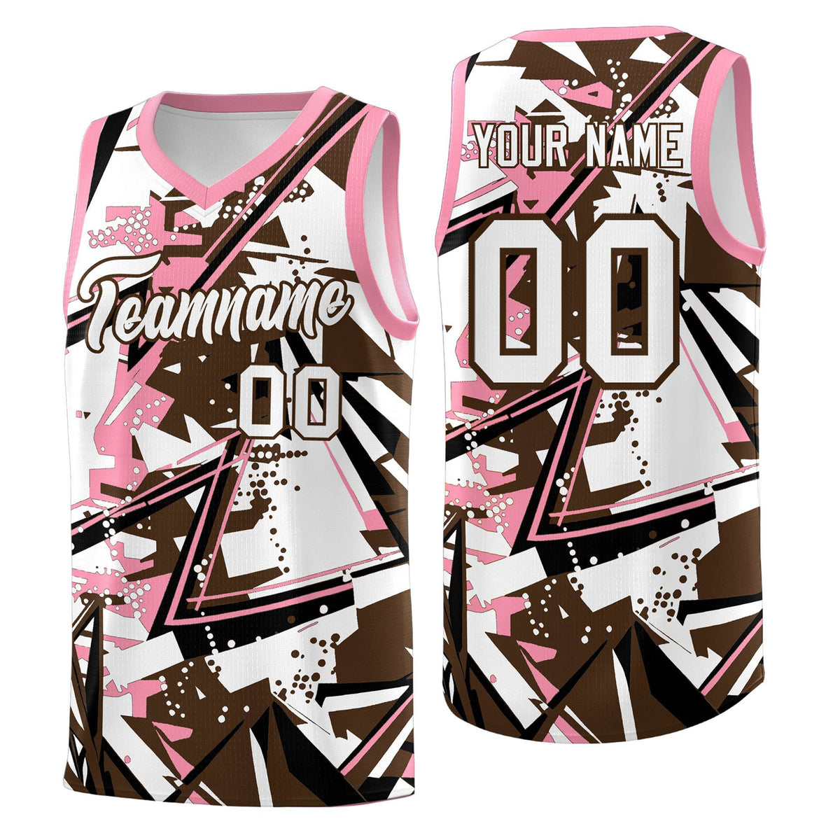 Custom Youth Basketball Jerseys Brown Light Pink Abstract Graffiti Urban Style Personalized Uniform
