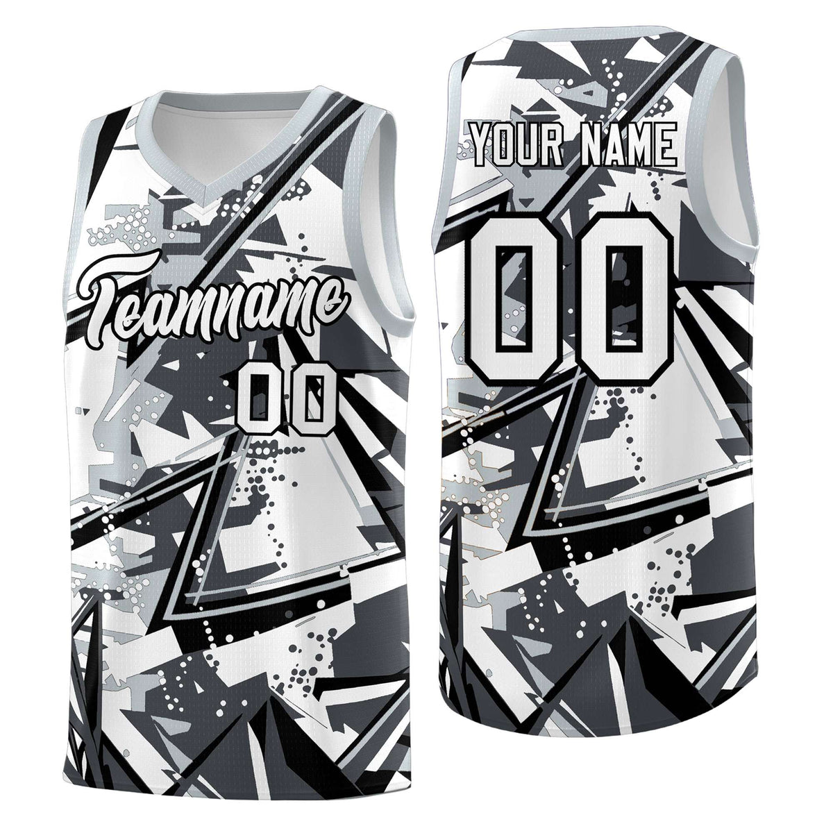 Custom Youth Basketball Jerseys Gray Silver Abstract Graffiti Personalized Team Name &amp; Number