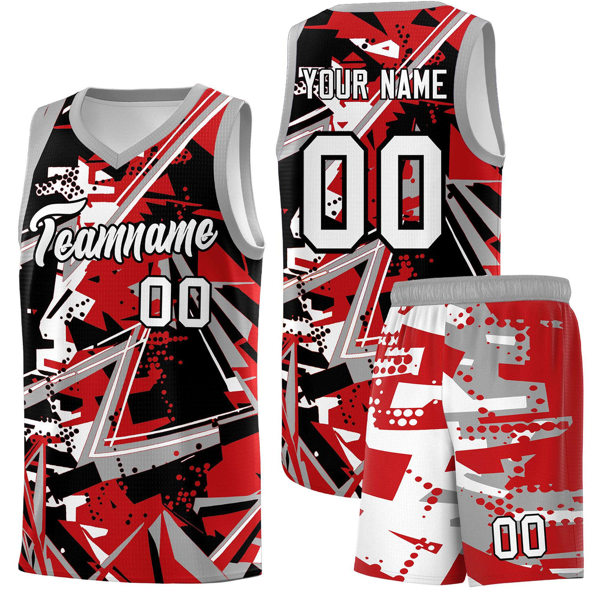Custom Youth Basketball Jerseys Red Gray Abstract Graffiti Personalized Team Name &amp; Number