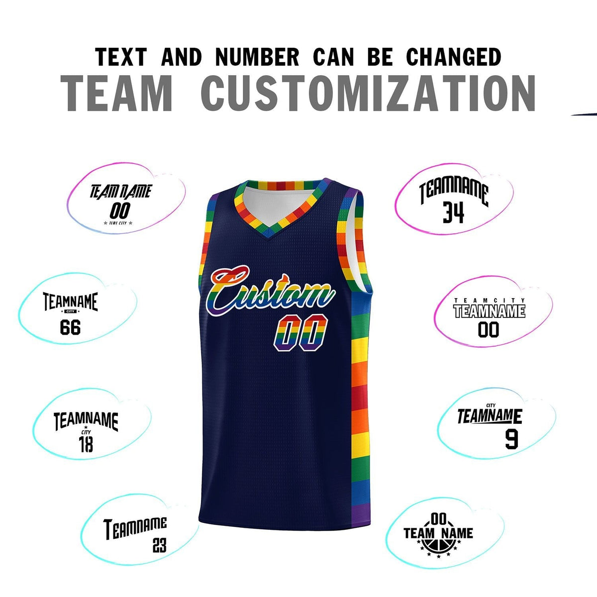 Custom Navy LGBT Rainbow For Pride Month Sports Uniform Basketball Jersey