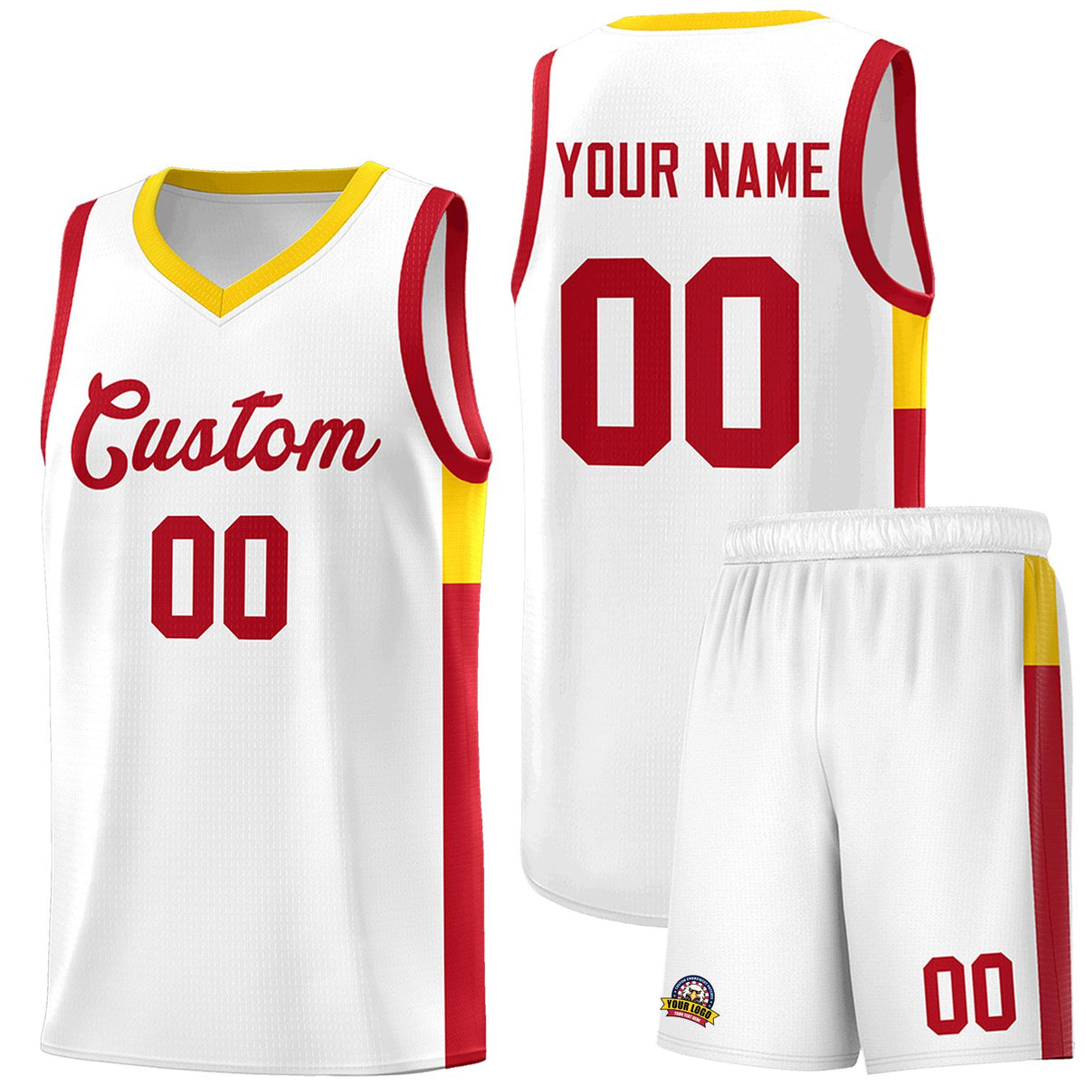 Custom White Red-Gold Side Two-Tone Classic Sports Uniform Basketball Jersey |KXKSHOP