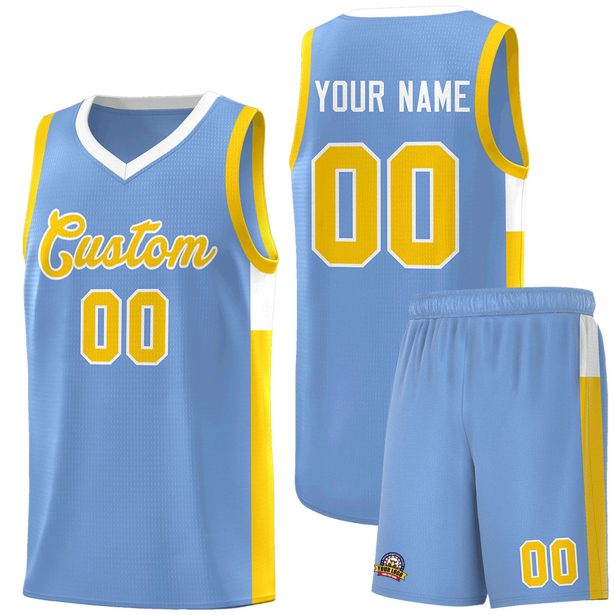 Custom Light Blue Gold-White Side Two-Tone Classic Sports Uniform Basketball Jersey |KXKSHOP