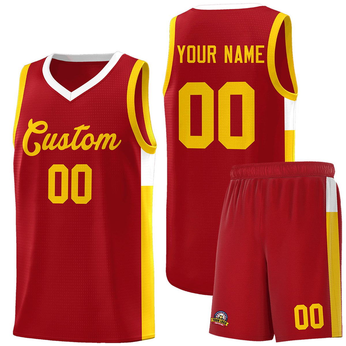 Custom Red Gold-White Side Two-Tone Classic Sports Uniform Basketball Jersey |KXKSHOP