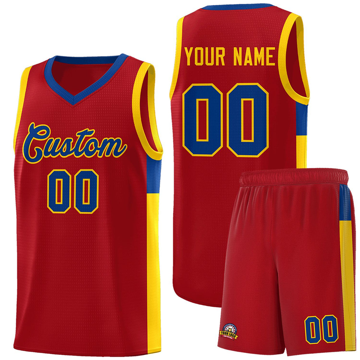 Custom Red Royal-Gold Side Two-Tone Classic Sports Uniform Basketball Jersey |KXKSHOP