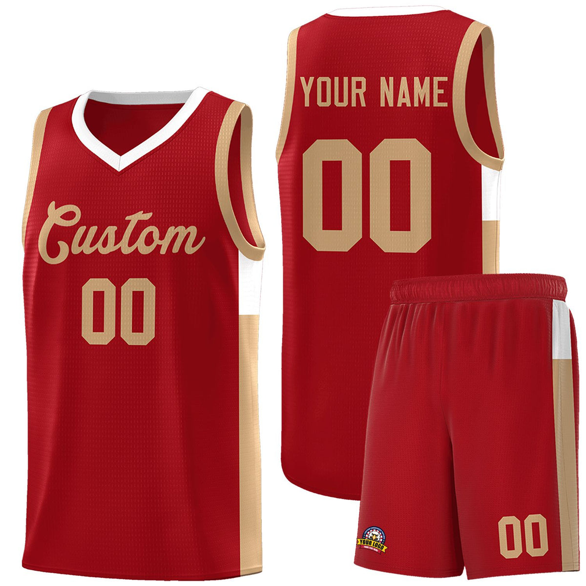 Custom Red Old Gold-White Side Two-Tone Classic Sports Uniform Basketball Jersey |KXKSHOP