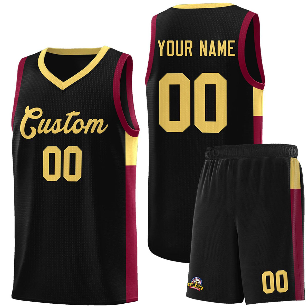 Custom Black Khaki-Crimson Side Two-Tone Classic Sports Uniform Basketball Jersey |KXKSHOP