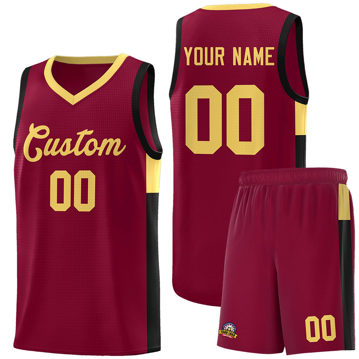 Custom Crimson Khaki-Black Side Two-Tone Classic Sports Uniform Basketball Jersey |KXKSHOP