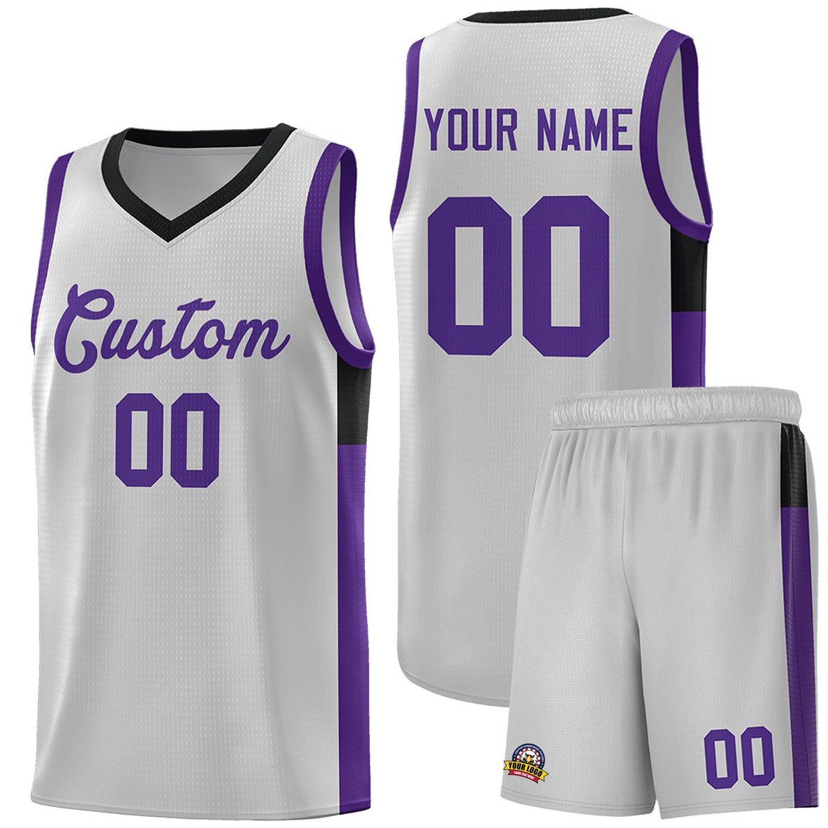 Custom Gray Purple-Black Side Two-Tone Classic Sports Uniform Basketball Jersey |KXKSHOP
