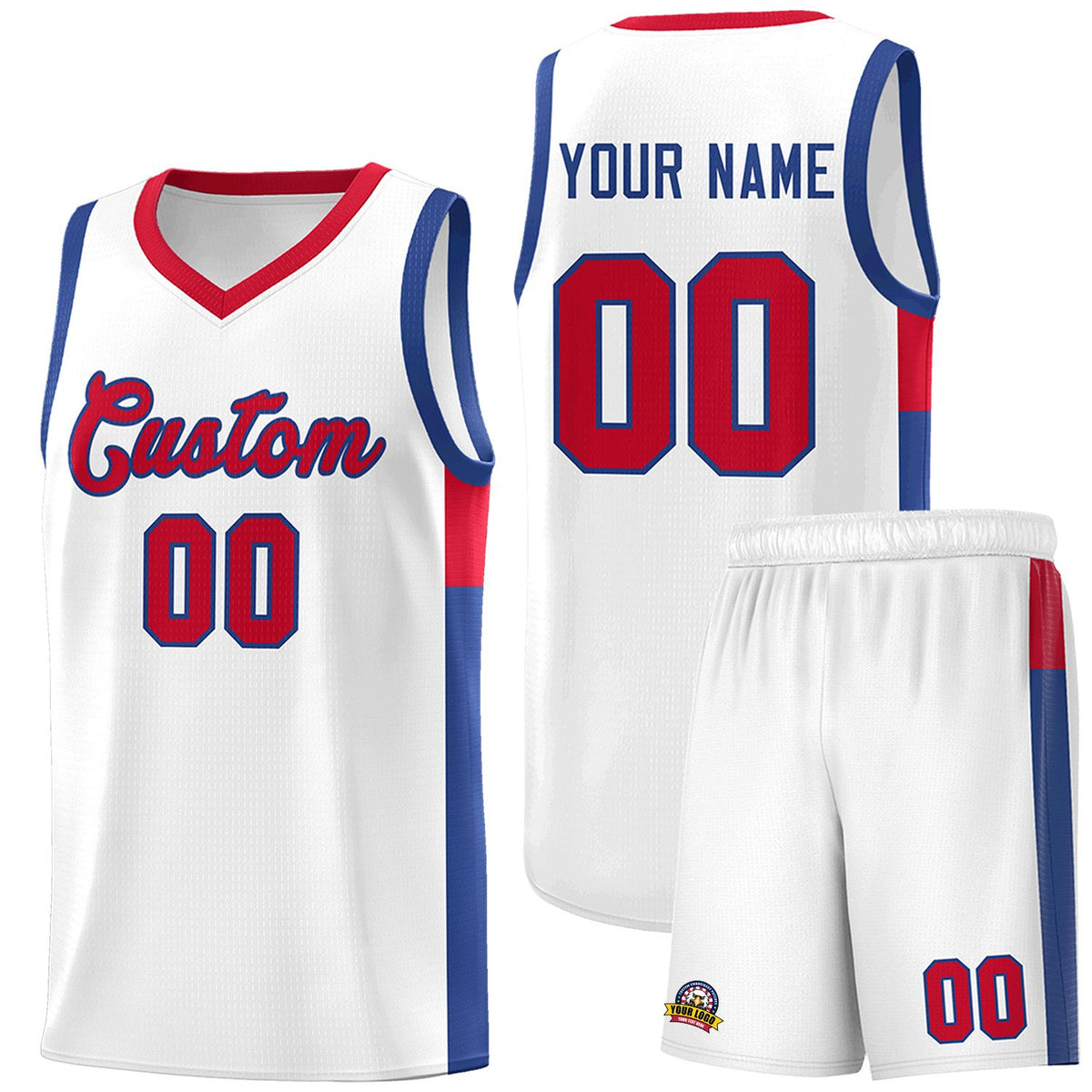 Custom White Red-Royal Side Two-Tone Classic Sports Uniform Basketball Jersey |KXKSHOP