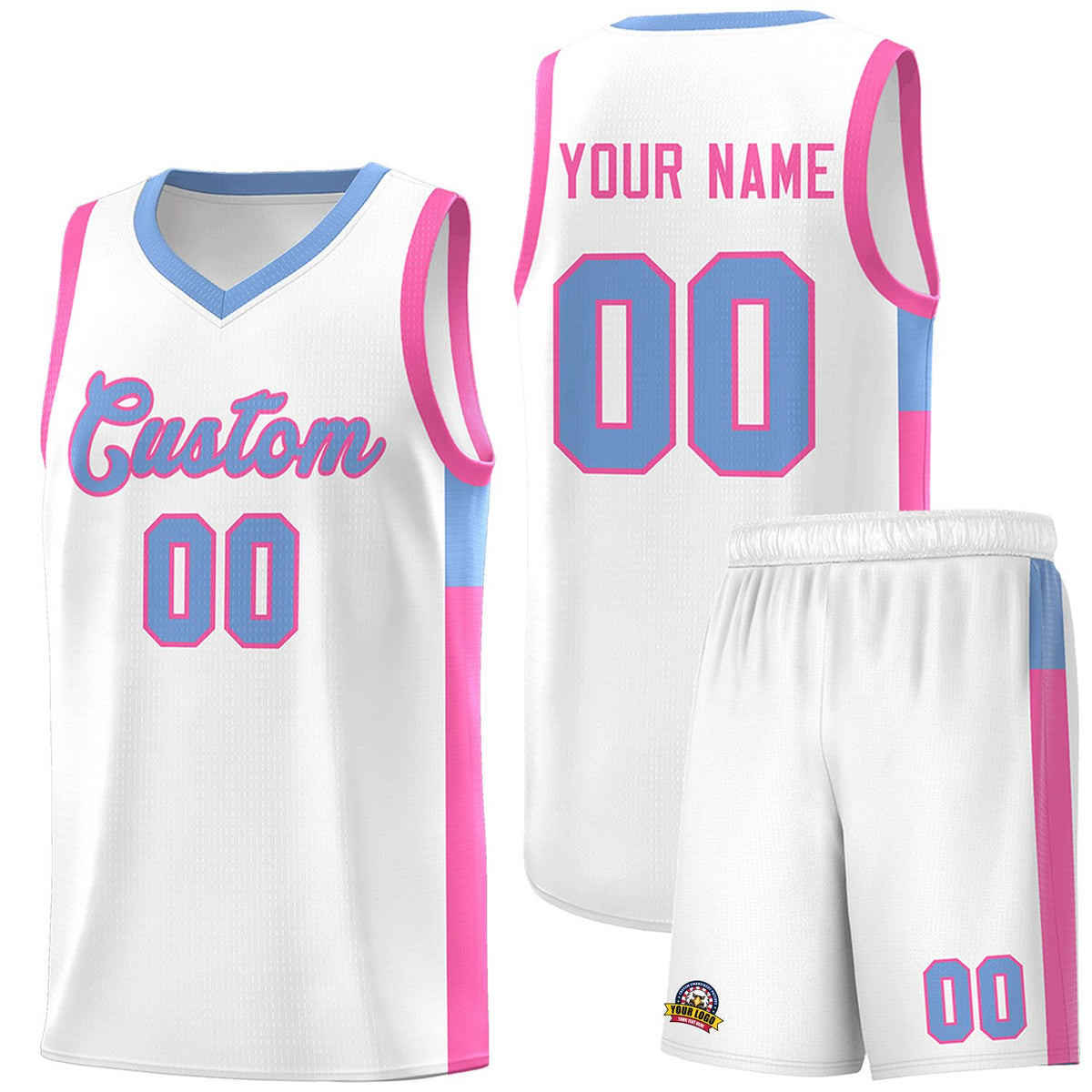 Custom White Light Blue-Pink Side Two-Tone Classic Sports Uniform Basketball Jersey |KXKSHOP