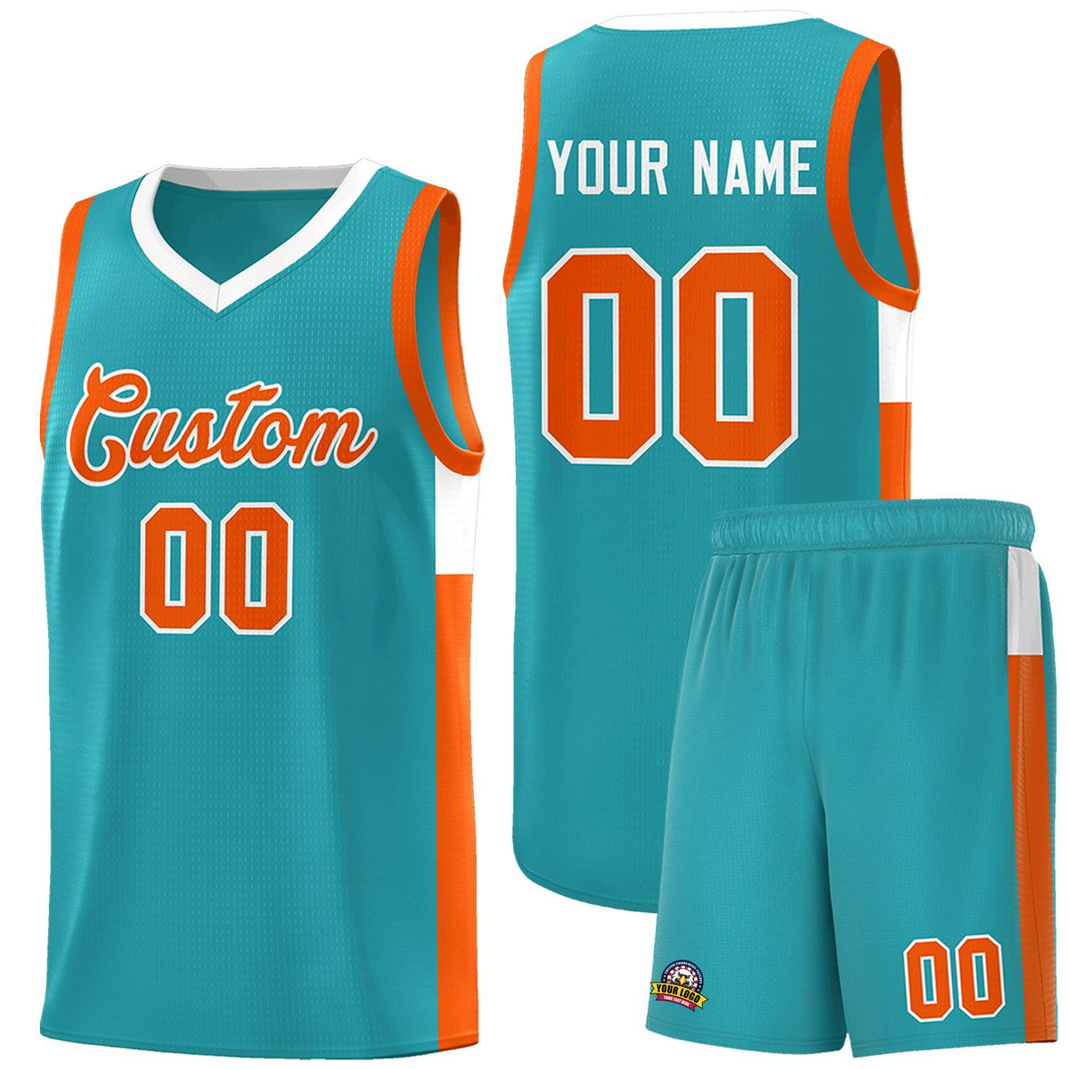 Custom Aqua Orange-White Side Two-Tone Classic Sports Uniform Basketball Jersey |KXKSHOP