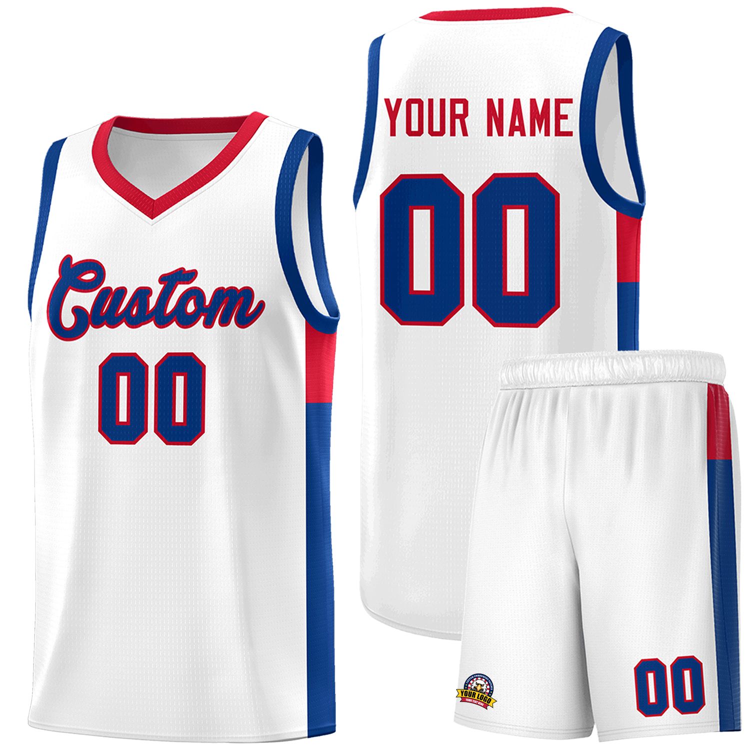 Custom White Royal-Red Side Two-Tone Classic Sports Uniform Basketball Jersey |KXKSHOP