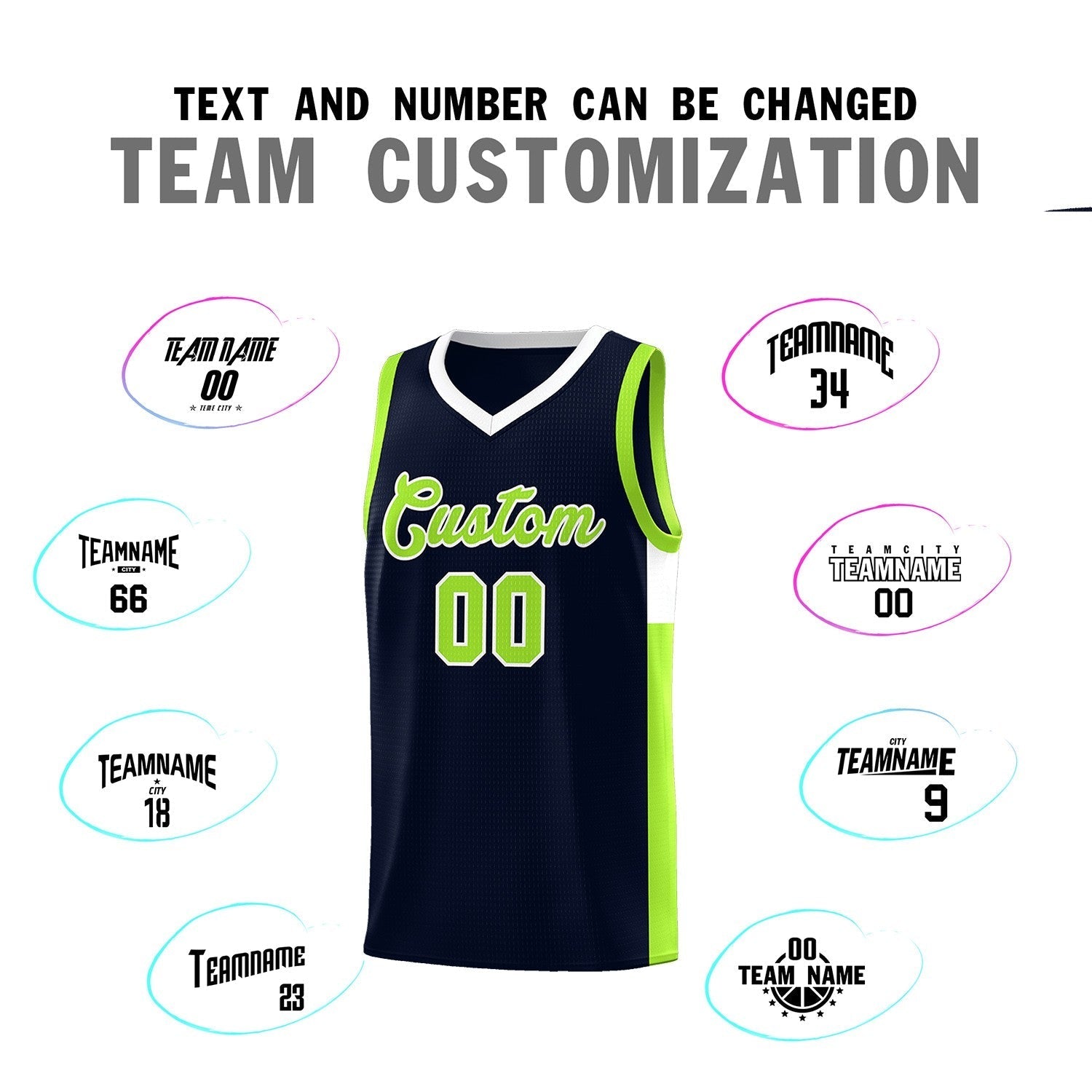 Custom Neon Green Navy-White Side Two-Tone Classic Sports Uniform Basketball Jersey |KXKSHOP