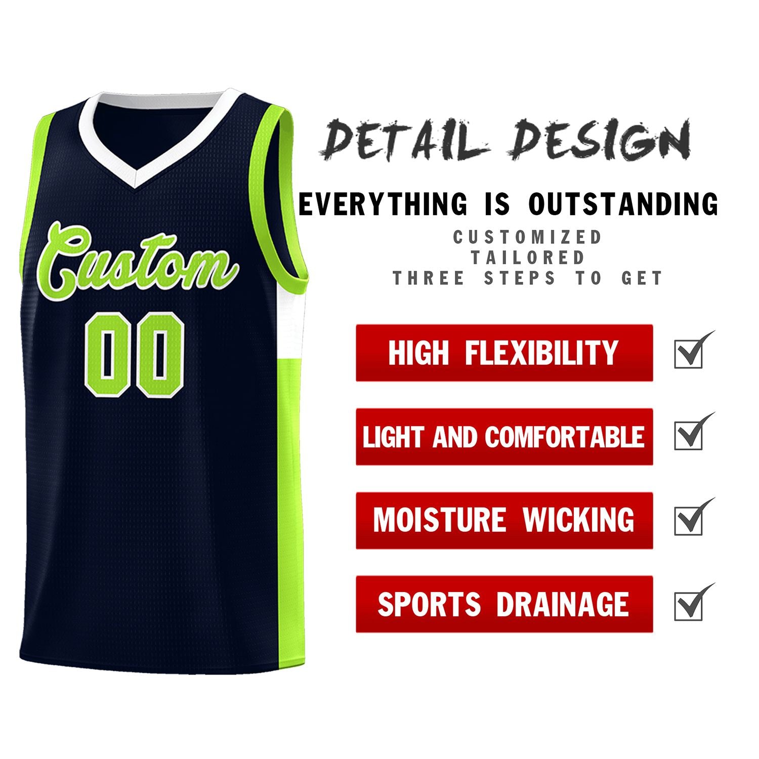 Custom Neon Green Navy-White Side Two-Tone Classic Sports Uniform Basketball Jersey |KXKSHOP