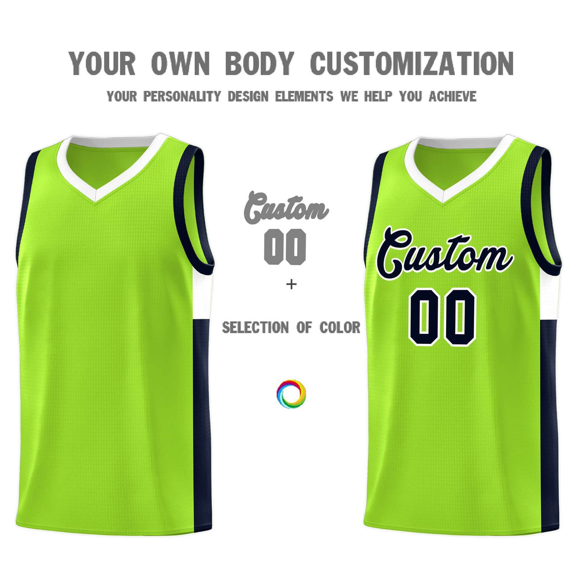 Custom Neon Green Navy-White Side Two-Tone Classic Sports Uniform Basketball Jersey |KXKSHOP