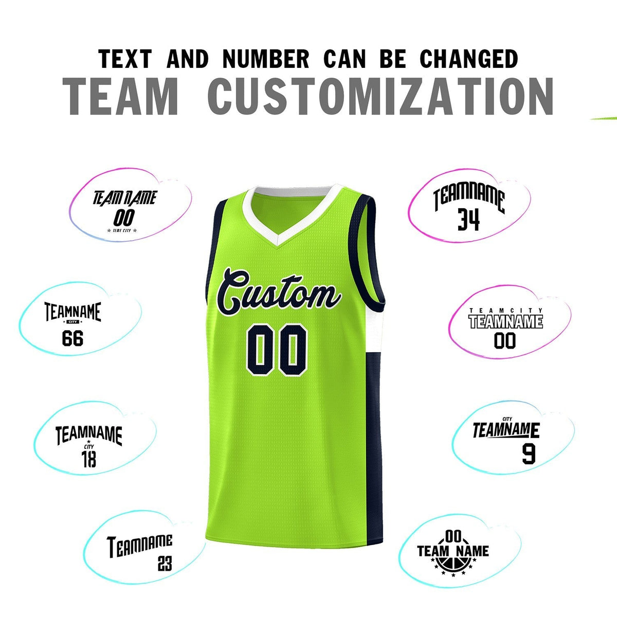 Custom Neon Green Navy-White Side Two-Tone Classic Sports Uniform Basketball Jersey |KXKSHOP