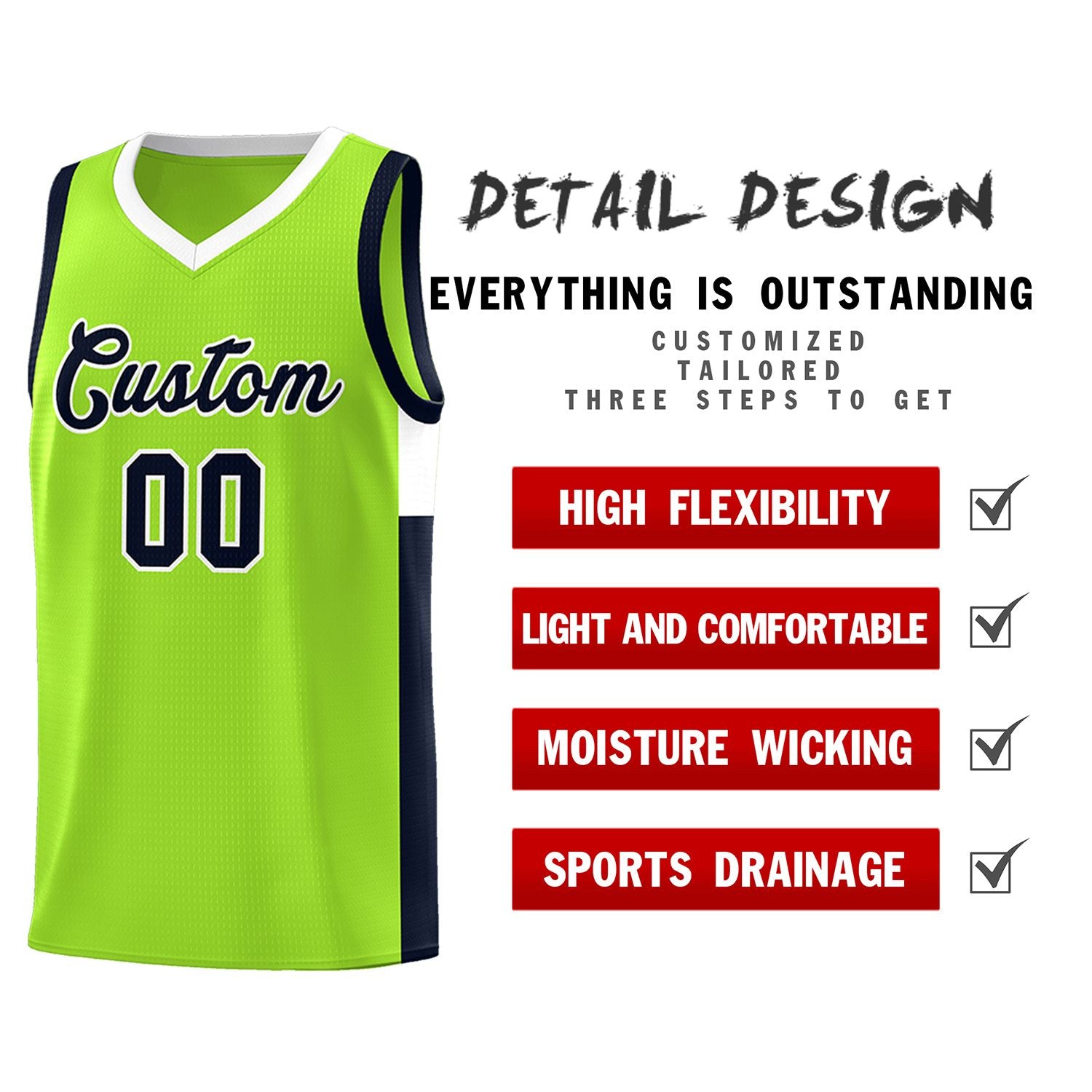 Custom Neon Green Navy-White Side Two-Tone Classic Sports Uniform Basketball Jersey |KXKSHOP
